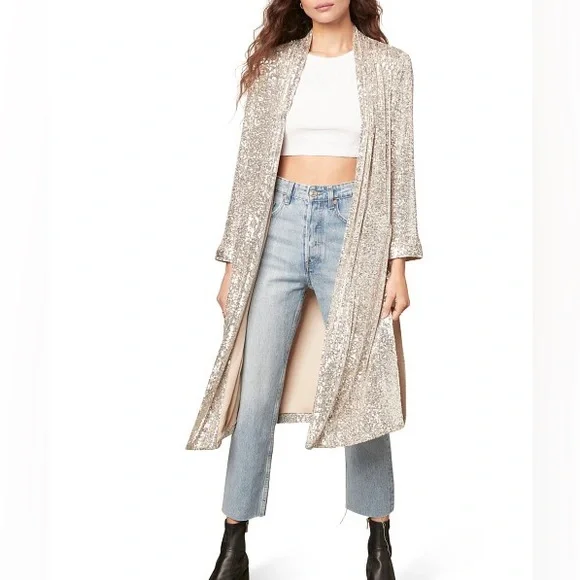 BB Dakota by STEVE MADDEN ~ Show Stopper Sequin Duster Jacket - Picture 3 of 11
